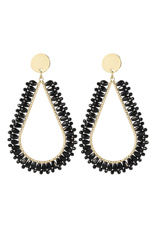 Earrings drop crystal beads Black Copper h5 