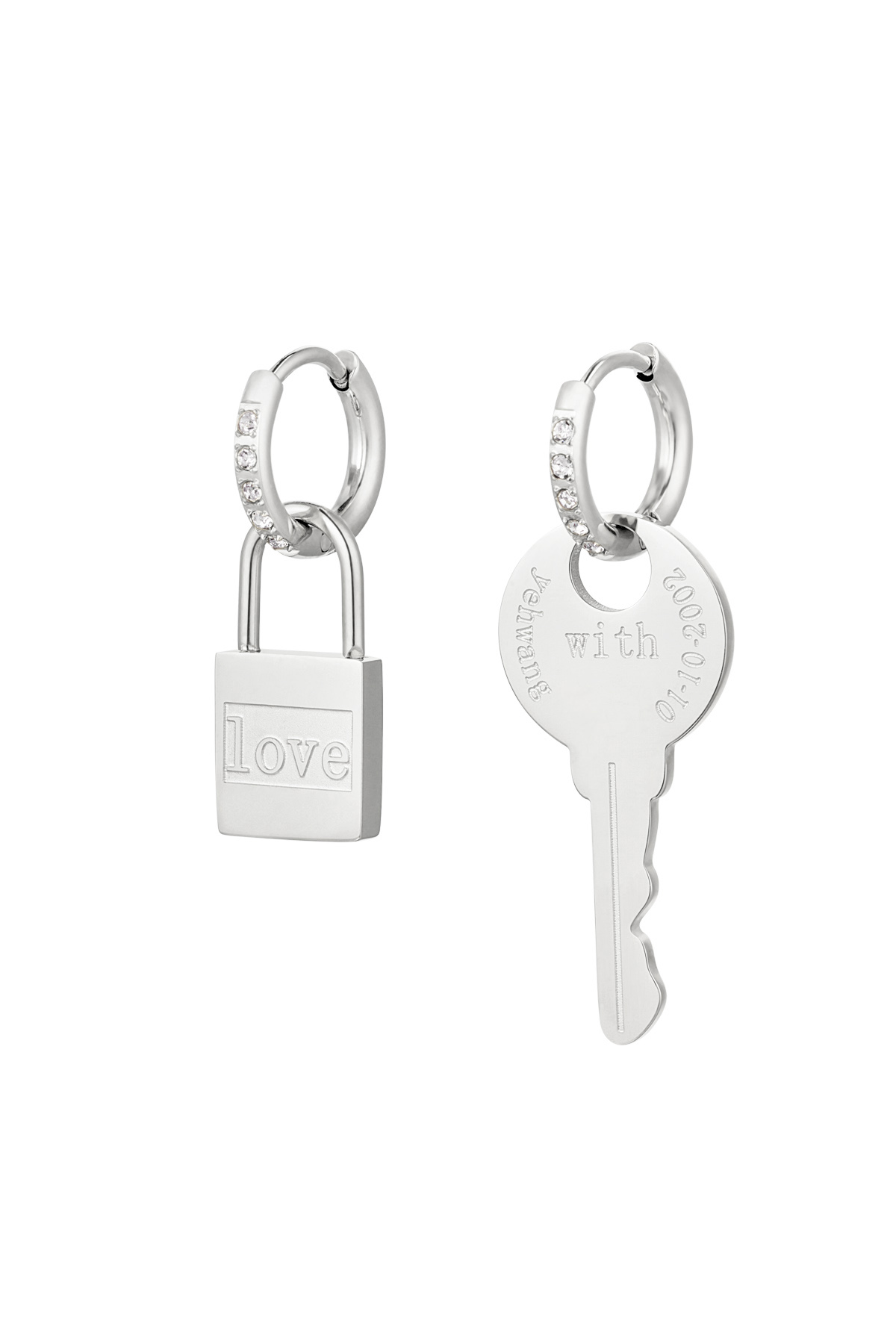 Earrings key & lock - silver color Stainless Steel 2