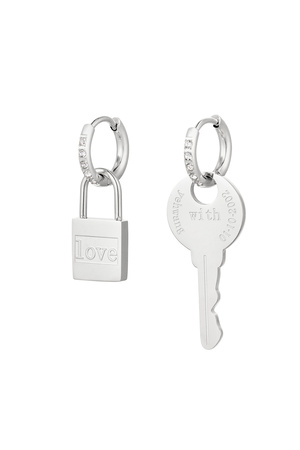 Earrings key & lock - silver Stainless Steel h5 