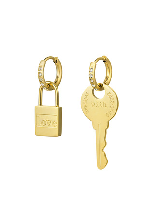 Oorbellen sleutel & slot - goud Stainless Steel h5 