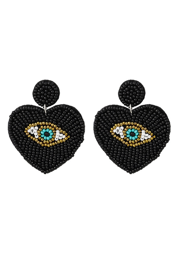 Beaded earrings with eye - black Glass