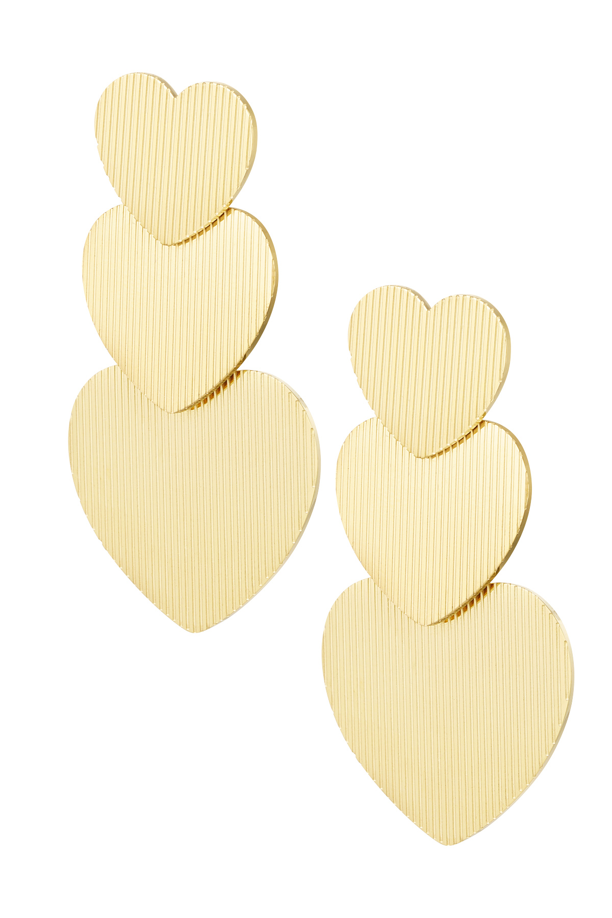 Earrings 3 times heart - gold Stainless Steel 