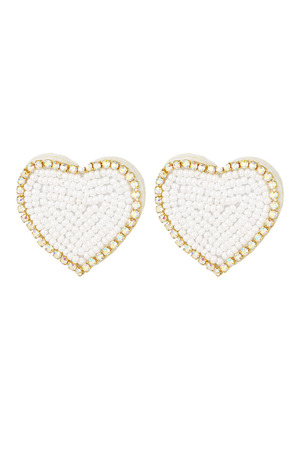 Beaded earrings heart with rhinestones Cream Glass h5 