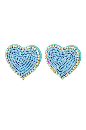 Beaded earrings heart with rhinestones Blue Glass h5 