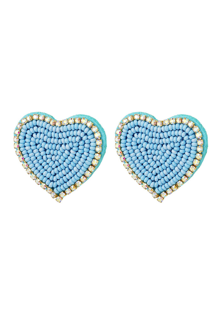 Beaded earrings heart with rhinestones Blue Glass 