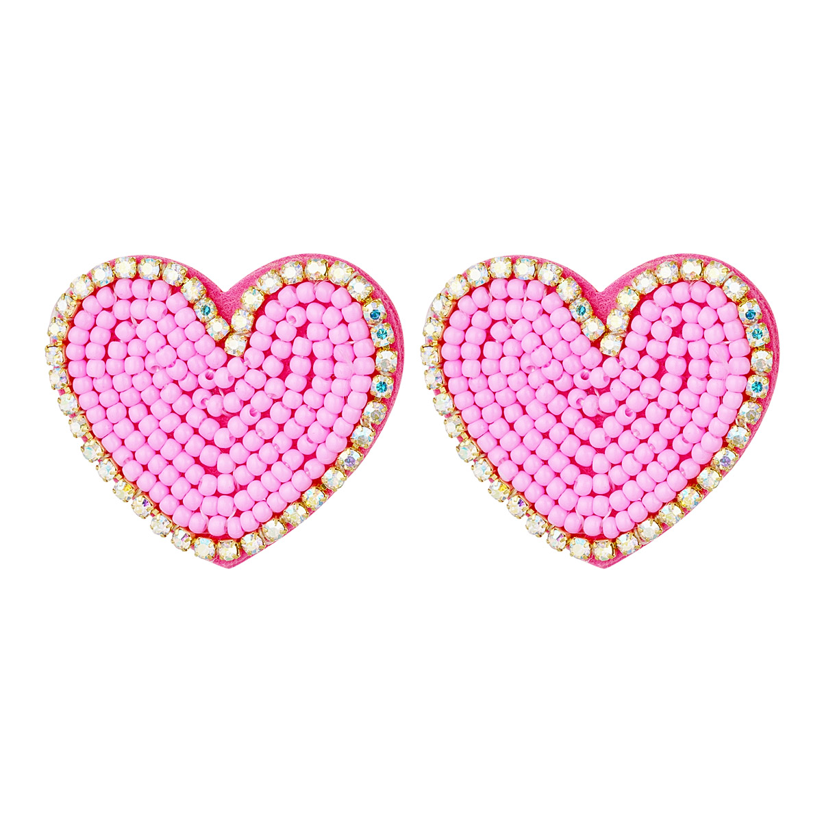Beaded earrings heart with rhinestones