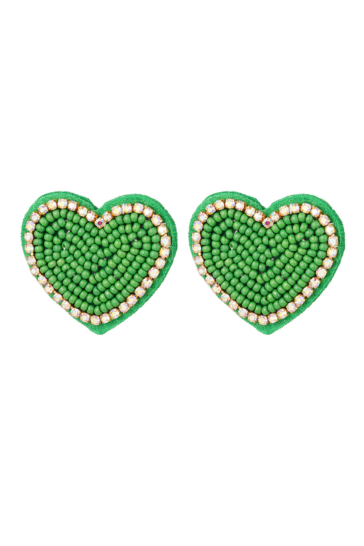 Perlenohrringe Herz mit Strasssteinen Grün Glas