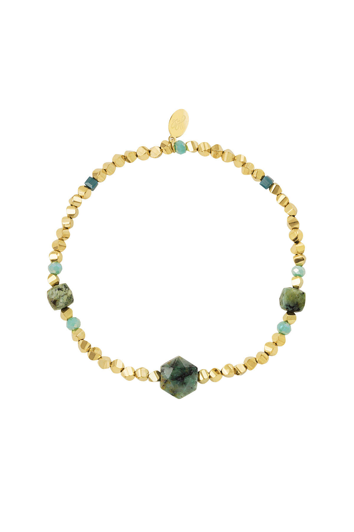 Bracelet perle différentes perles - vert &amp; doré Acier Inoxydable