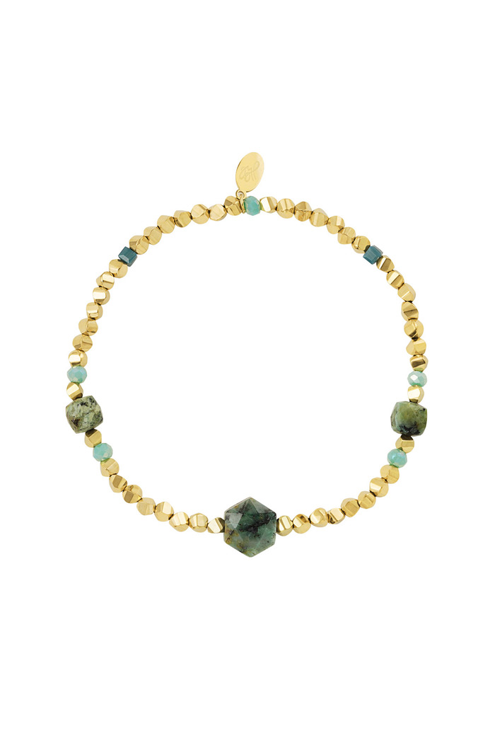 Bead bracelet different beads - green & gold Stainless Steel 