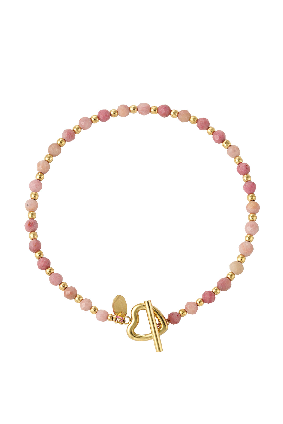 Beaded bracelet heart lock - pink/gold Stainless Steel