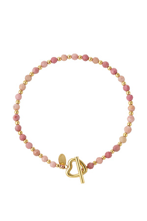 Beaded bracelet heart lock - pink/gold Stainless Steel h5 