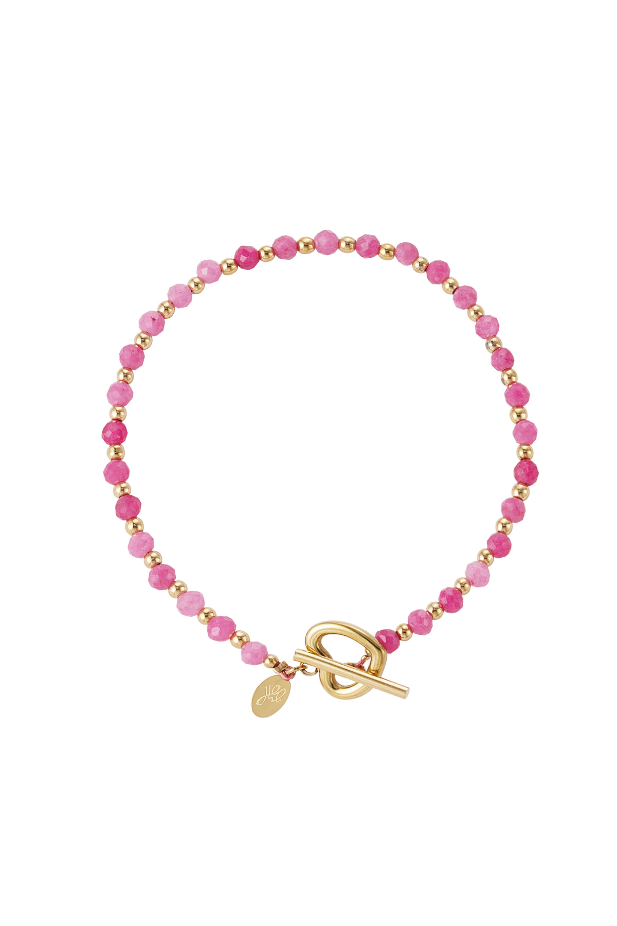 Bracelet perlé cadenas coeur - fuchsia/doré Acier Inoxydable