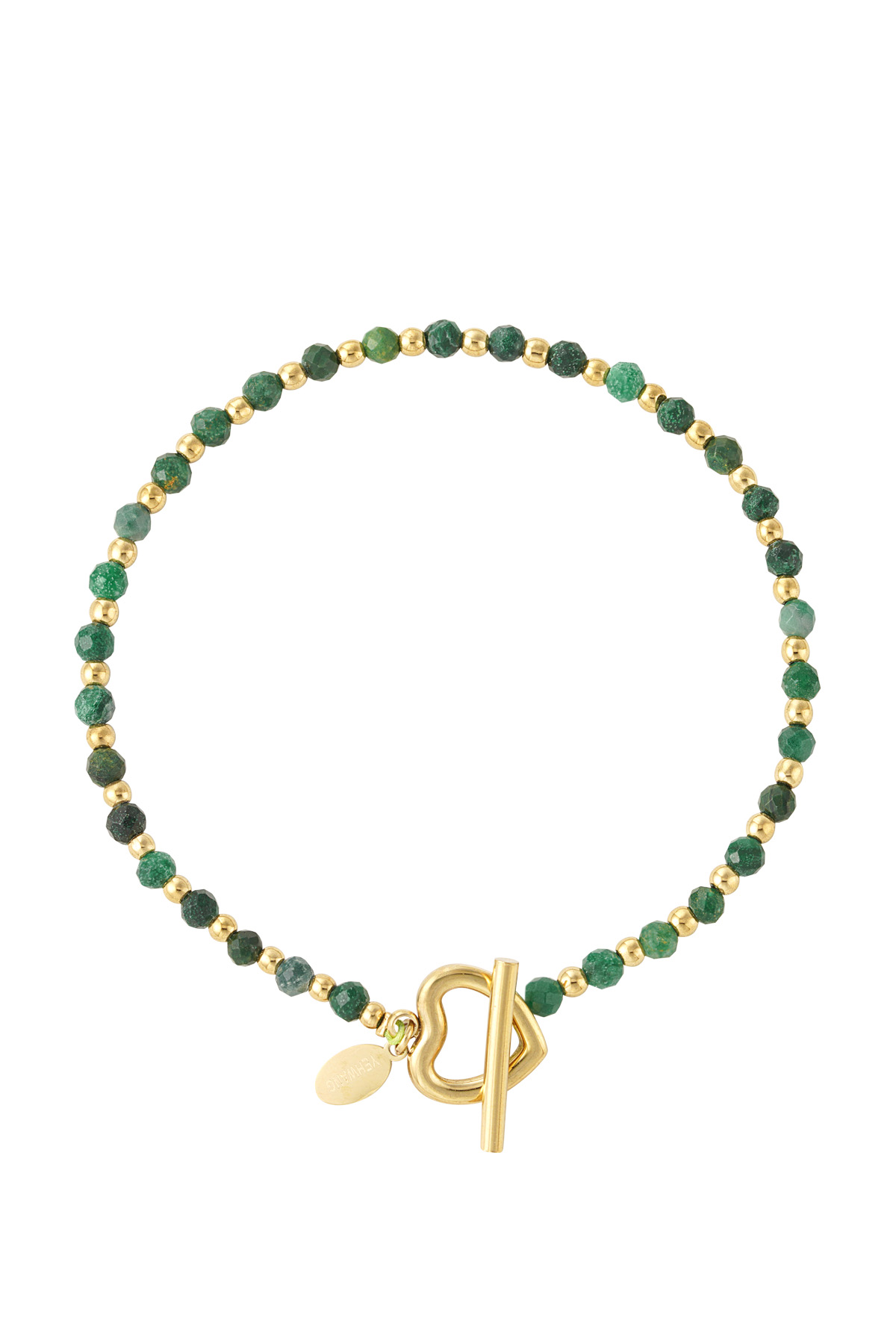 Bracciale con perline lucchetto a cuore - acciaio inossidabile verde/oro