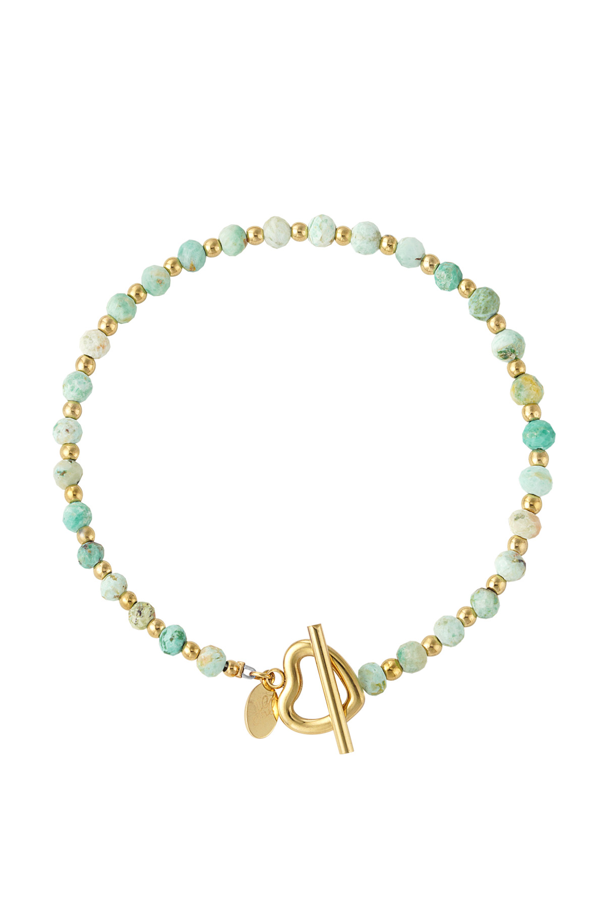 Beaded bracelet heart lock - turquoise/gold Stainless Steel