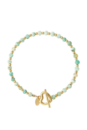 Bracelet perlé cadenas coeur - turquoise/doré Acier Inoxydable h5 