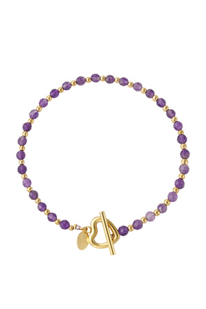 Beaded bracelet heart lock - purple Stainless Steel h5 
