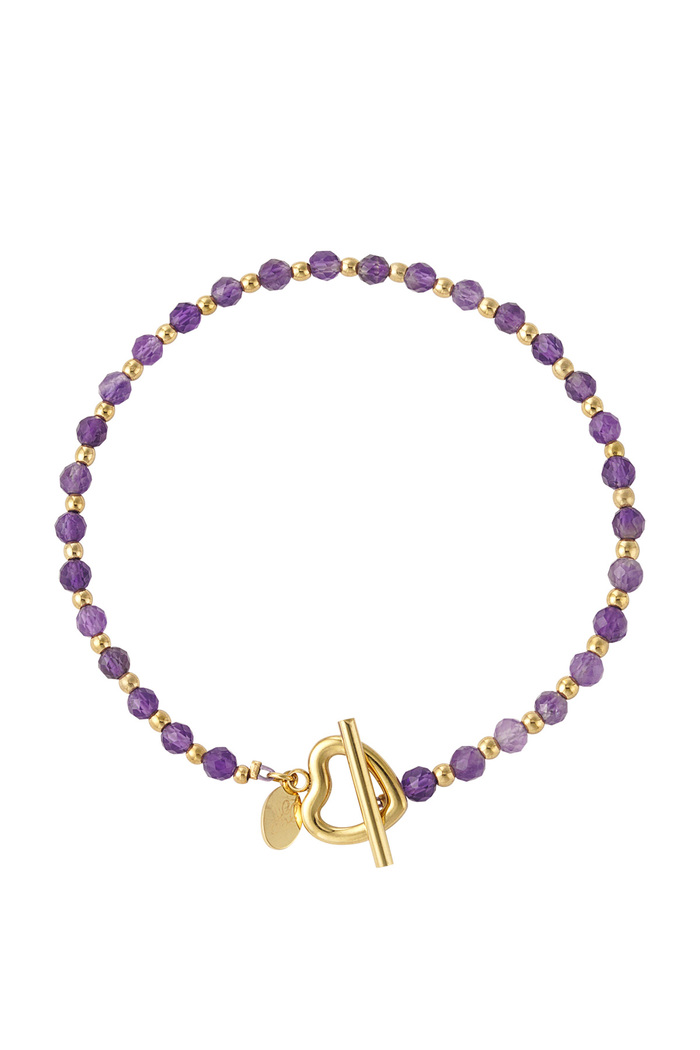 Beaded bracelet heart lock - purple Stainless Steel 