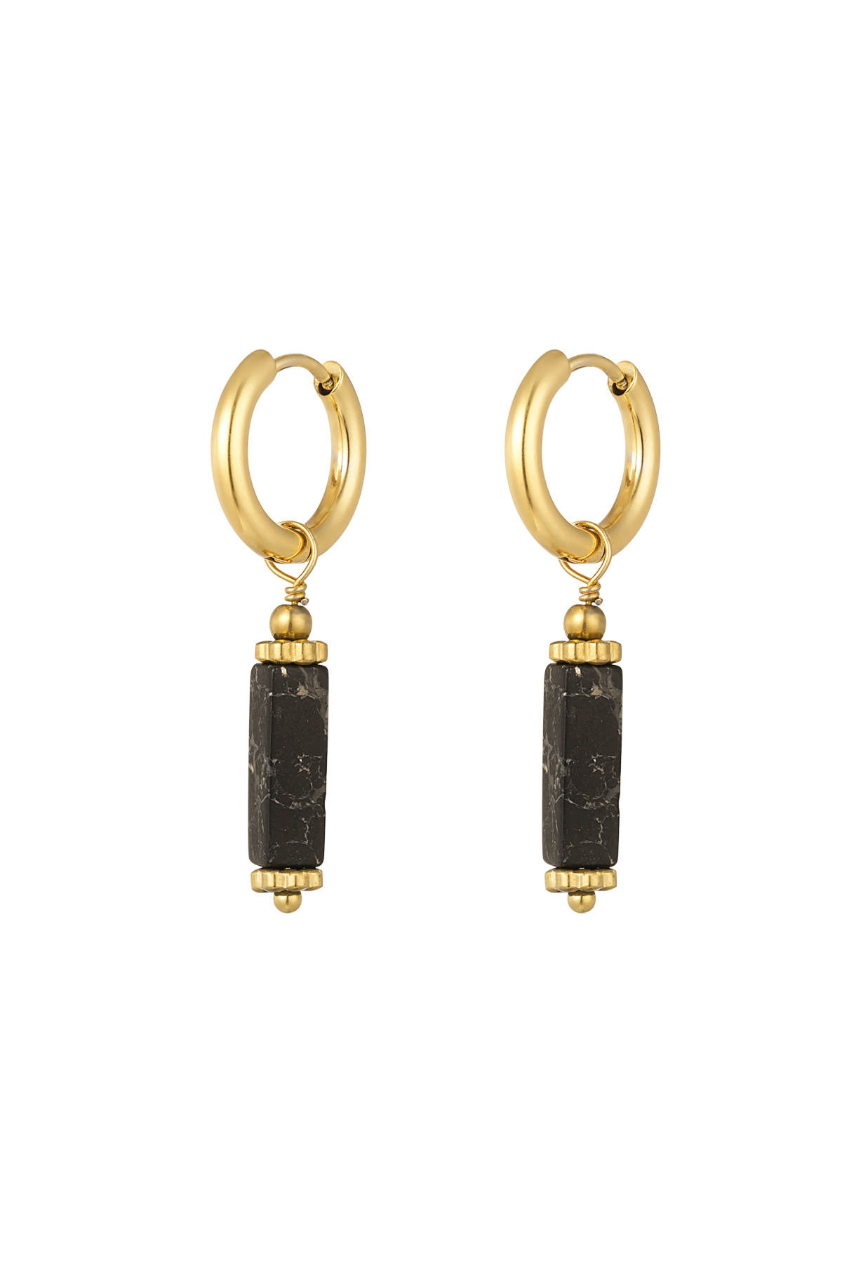 Rectangular stone earrings - Natural stone collection black Stainless Steel h5 