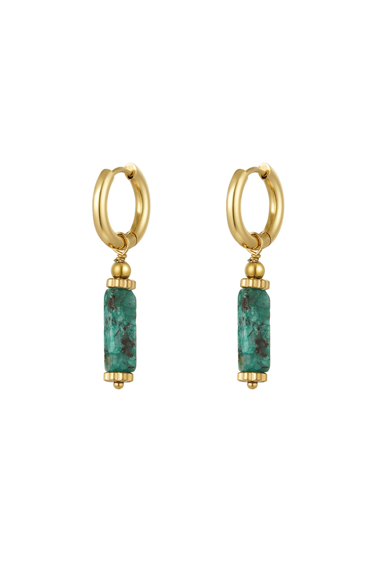 Rectangular stone earrings - Natural stone collection dark green Stainless Steel