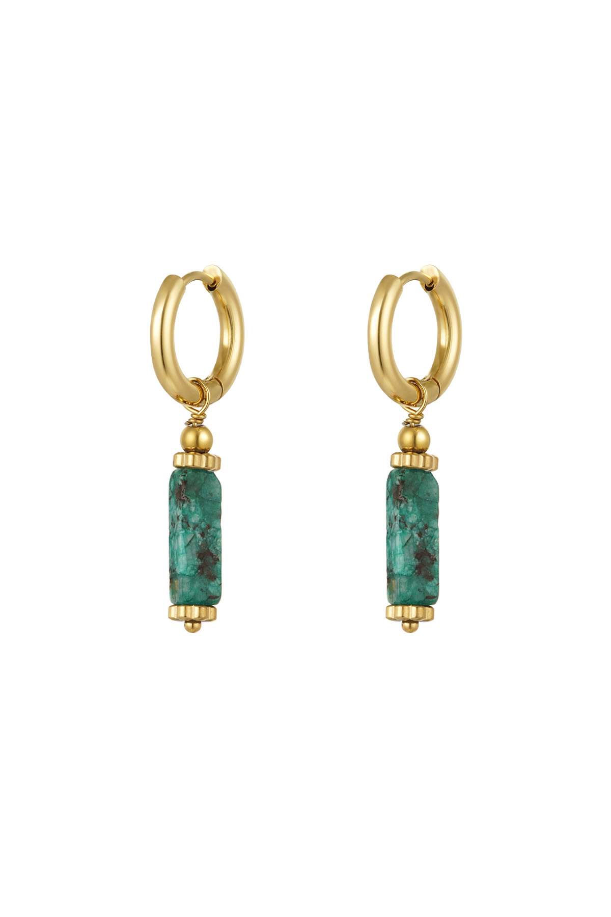 Rectangular stone earrings - Natural stone collection dark green Stainless Steel 