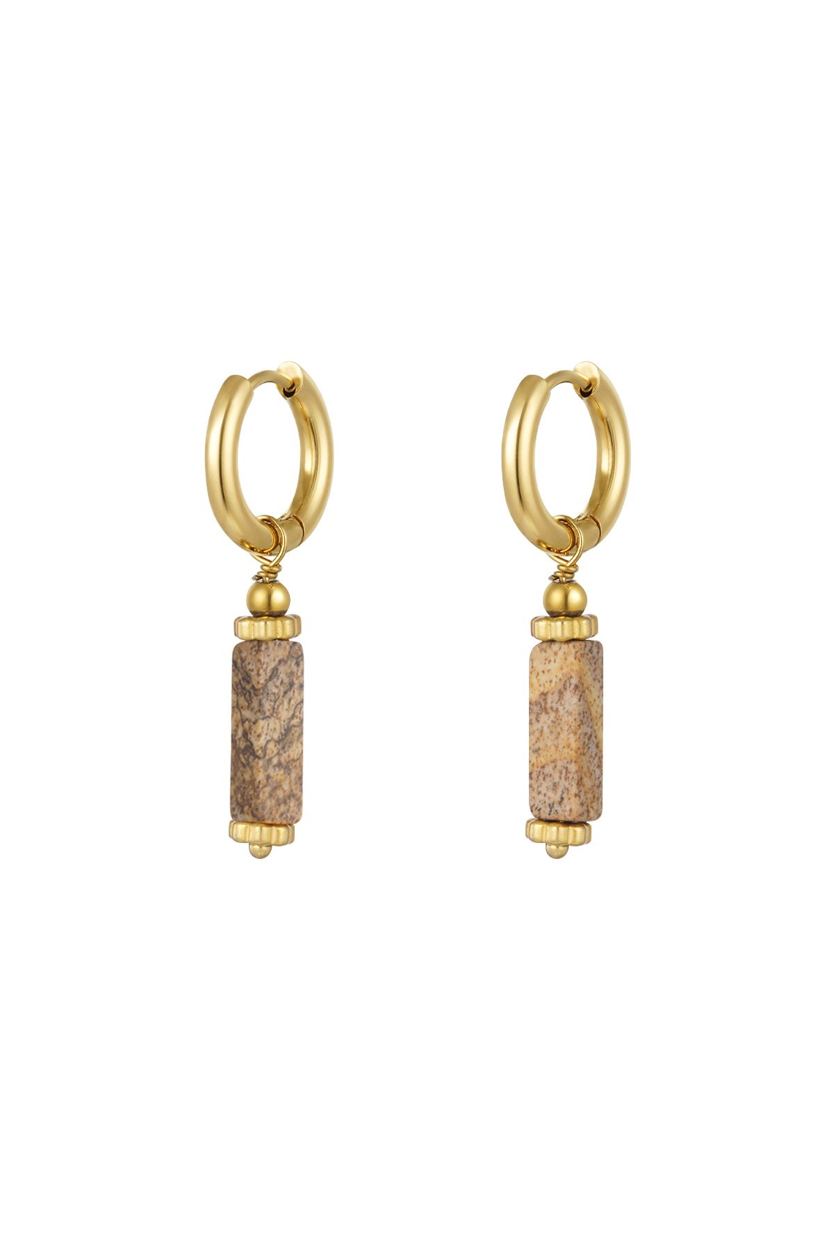 Rectangular stone earrings - Natural stone collection Beige Stainless Steel 2