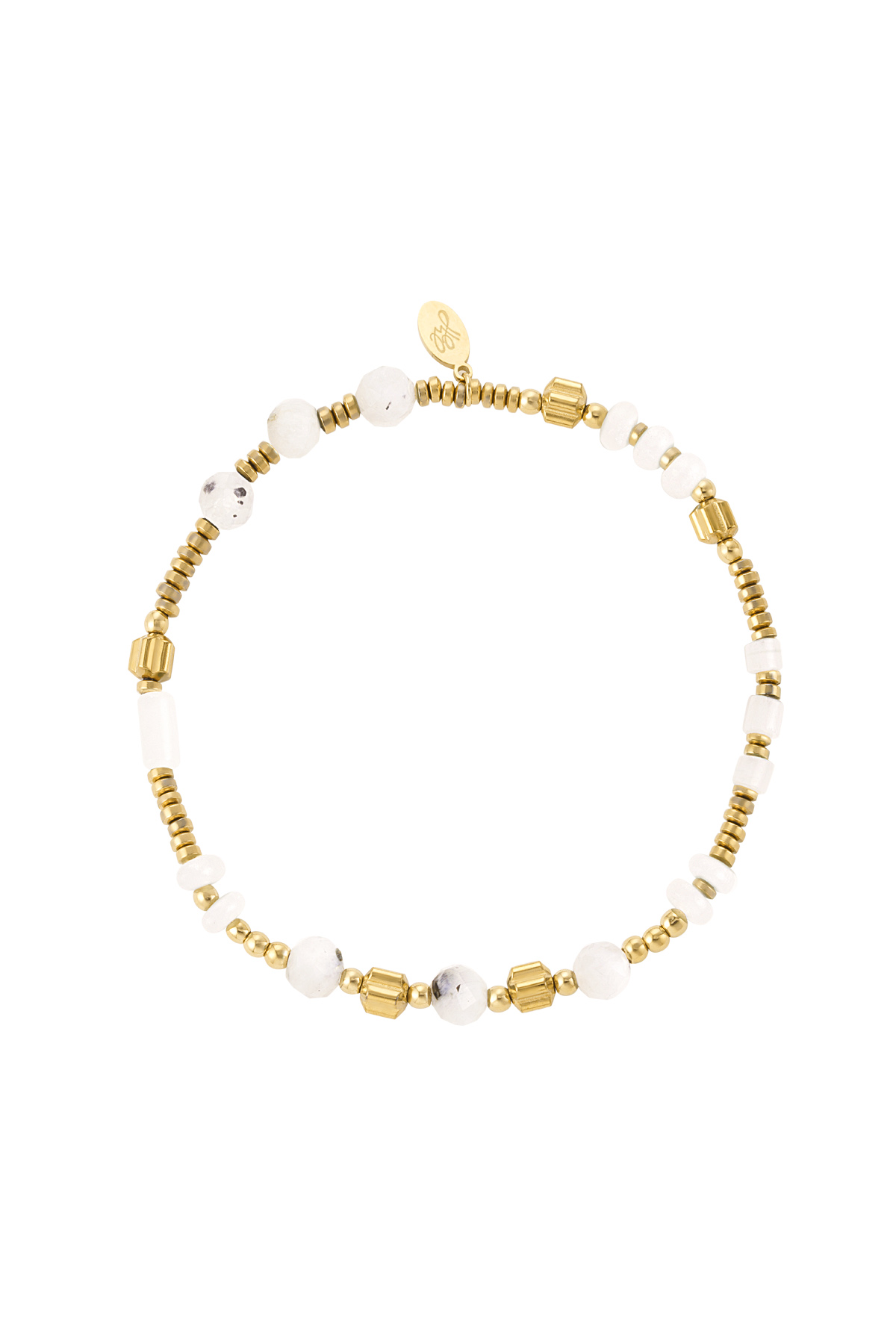 Bracelet perles &amp; pierres - Acier Inoxydable blanc &amp; doré
