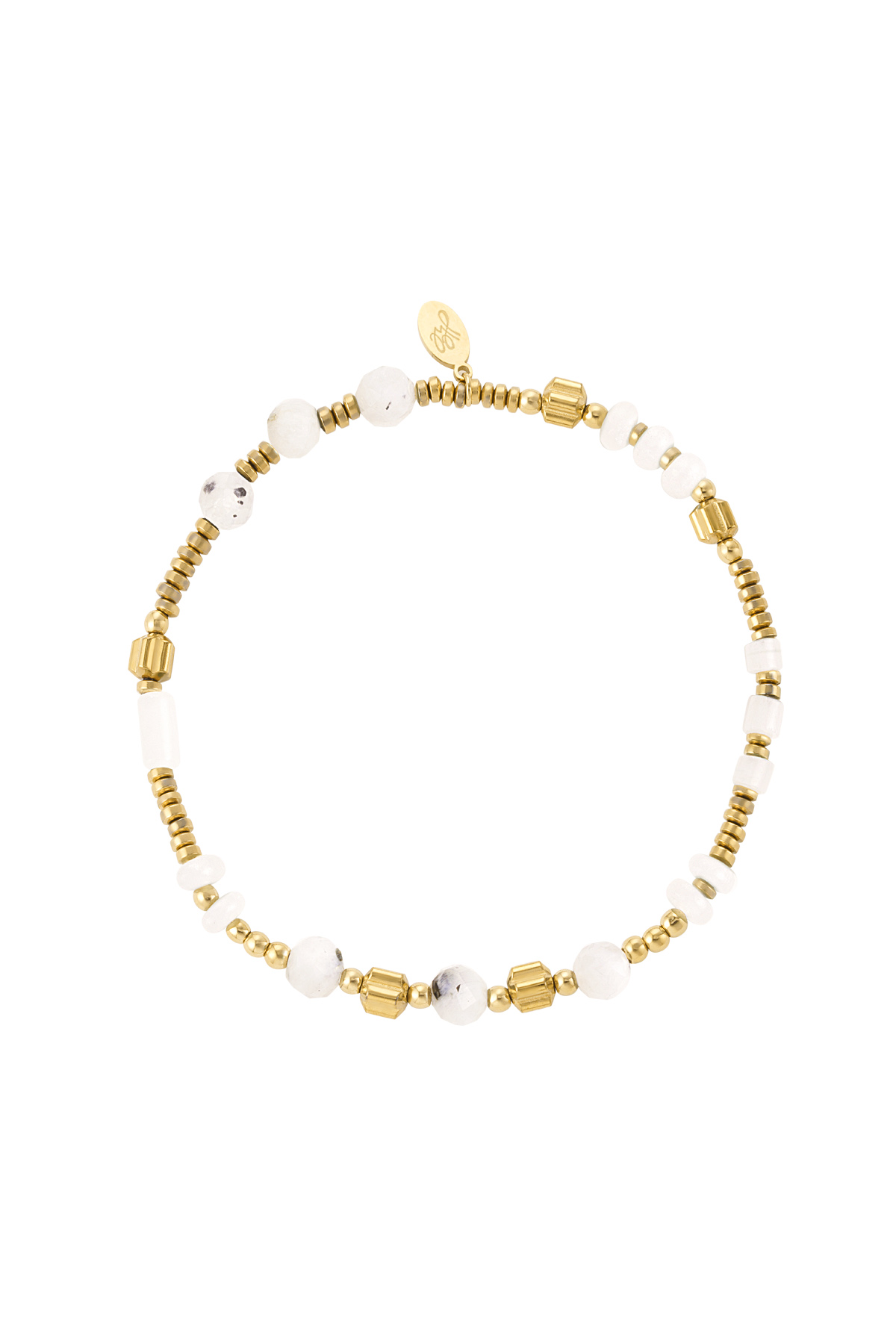 Bracelet beads & stones - white & gold Stainless Steel 