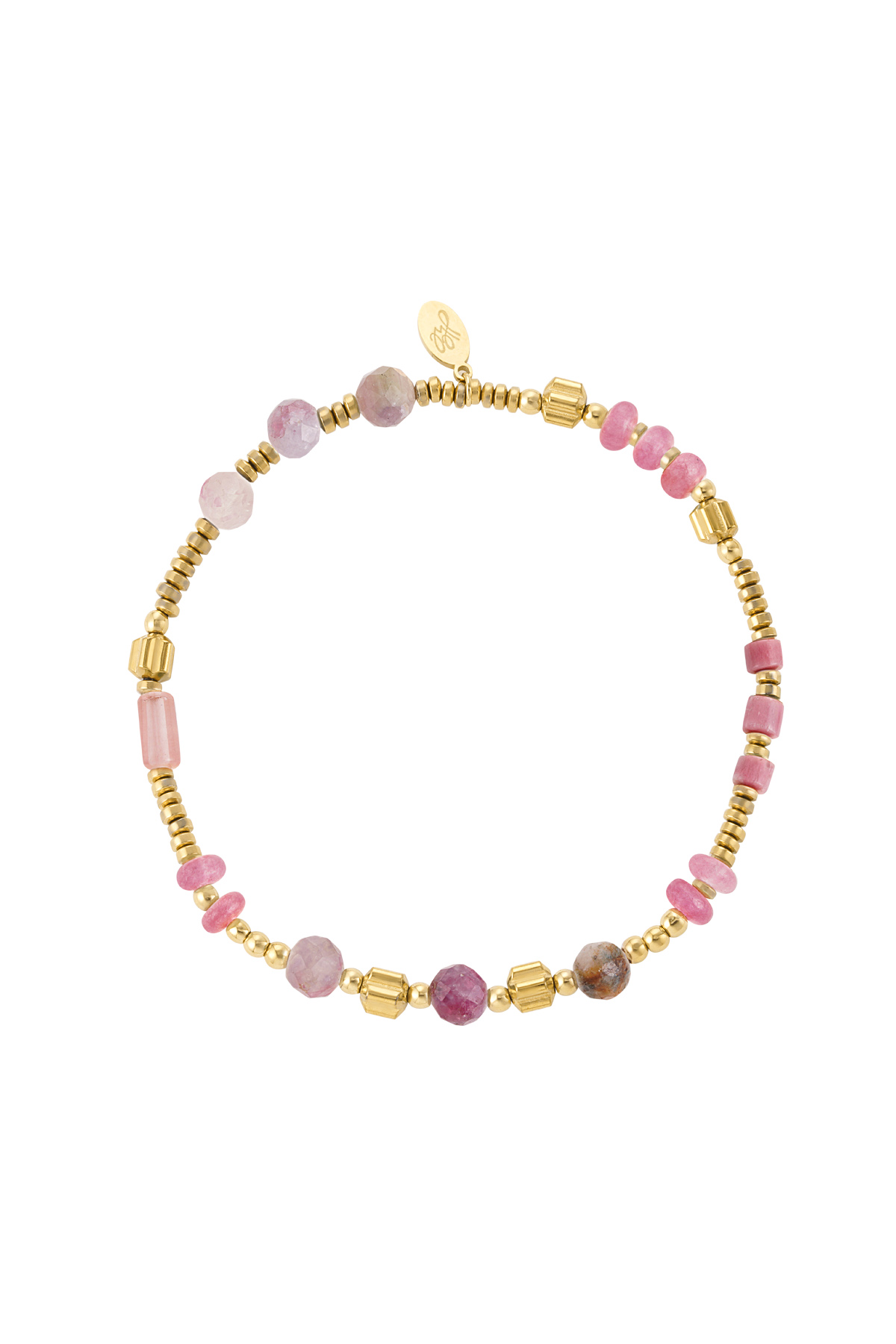 Pulsera perlas y piedras - acero inoxidable rosa y oro