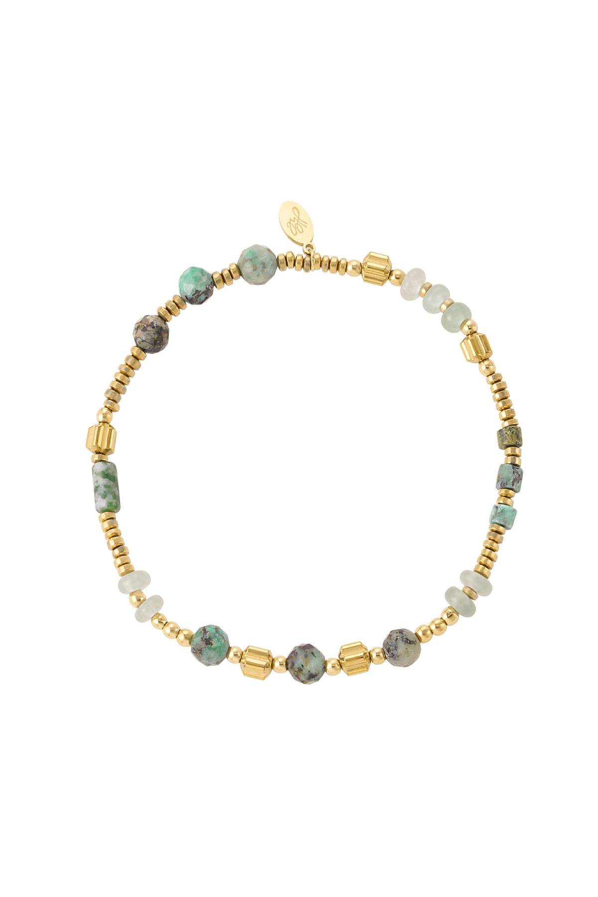 Bracelet beads &amp; stones - green &amp; gold Stainless Steel