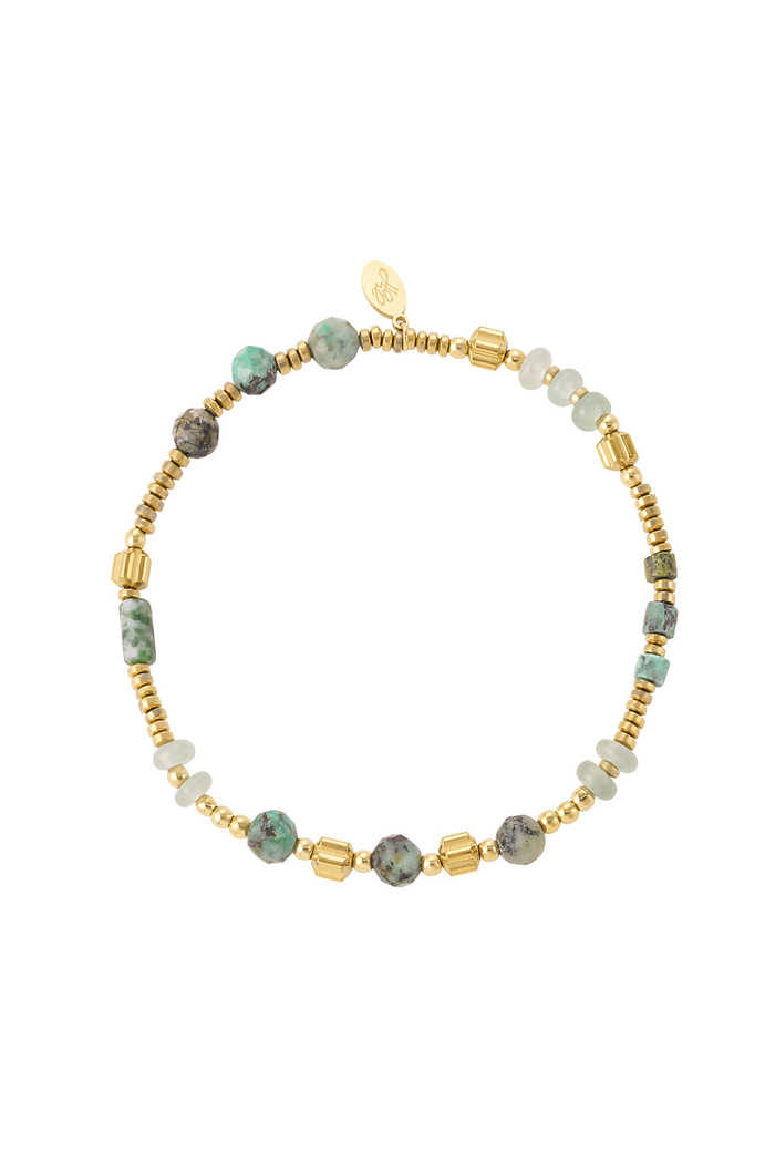Armband aus Perlen und Steinen - grüner und goldener Edelstahl 