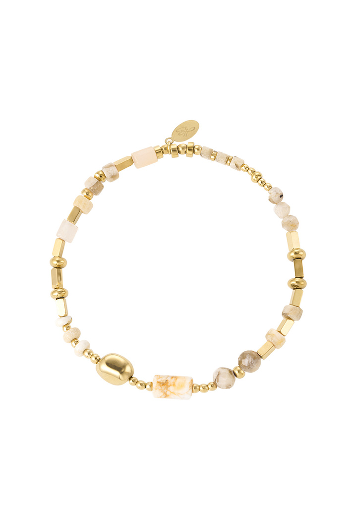 Bracelet bead mix - beige & gold Stainless Steel 