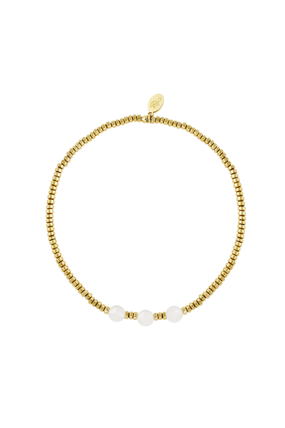 Pulsera 3 cuentas grandes - oro/Piedra blanca h5 