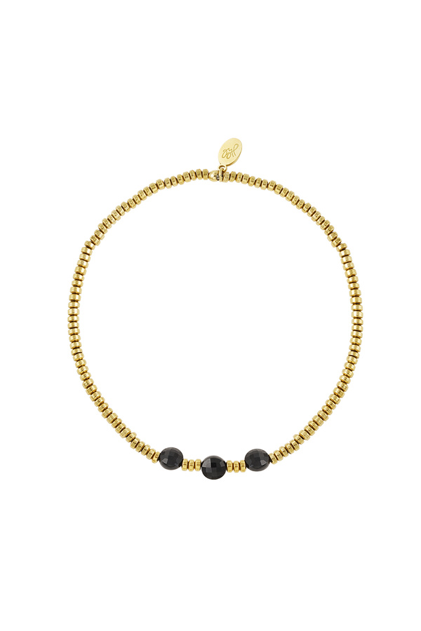 Armband 3 große Perlen - gold/schwarzer Stein