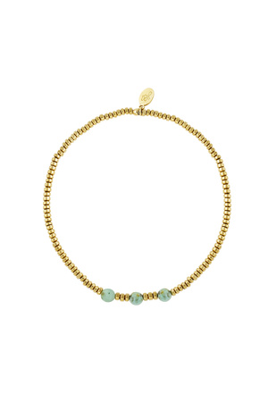 Bracelet 3 grosses perles - or/pierre vert foncé h5 