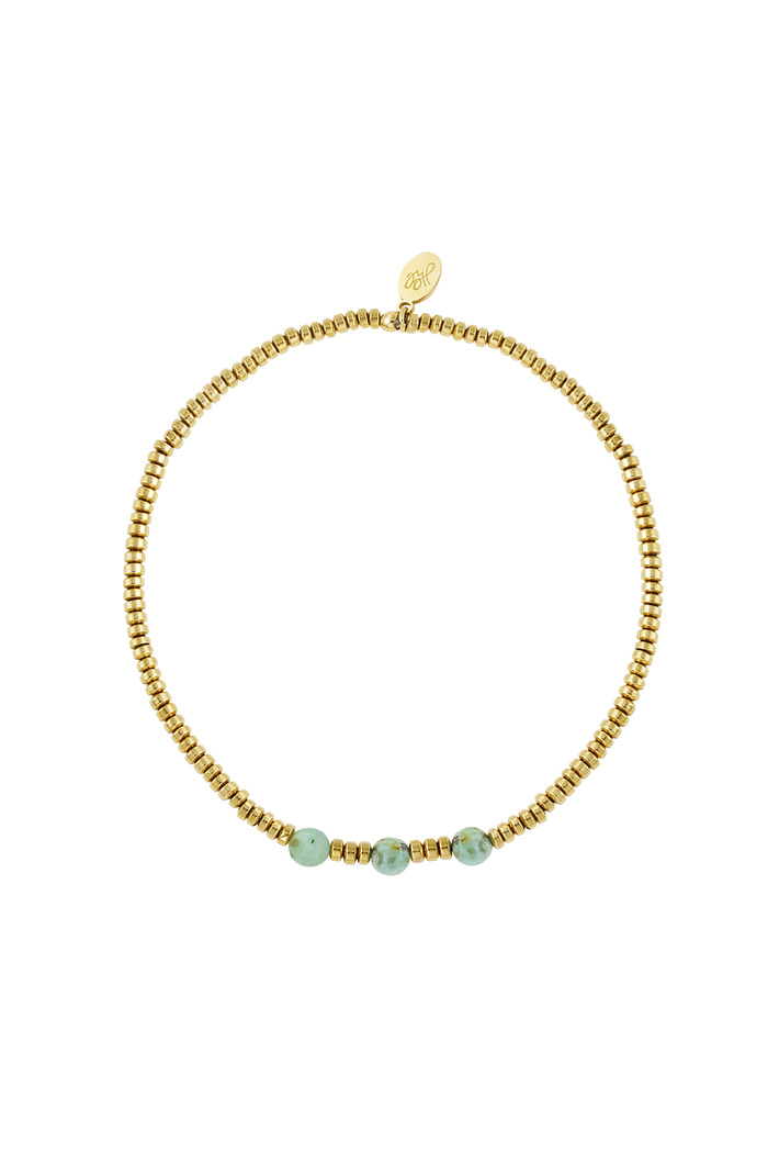 Bracelet 3 grosses perles - or/pierre vert foncé 