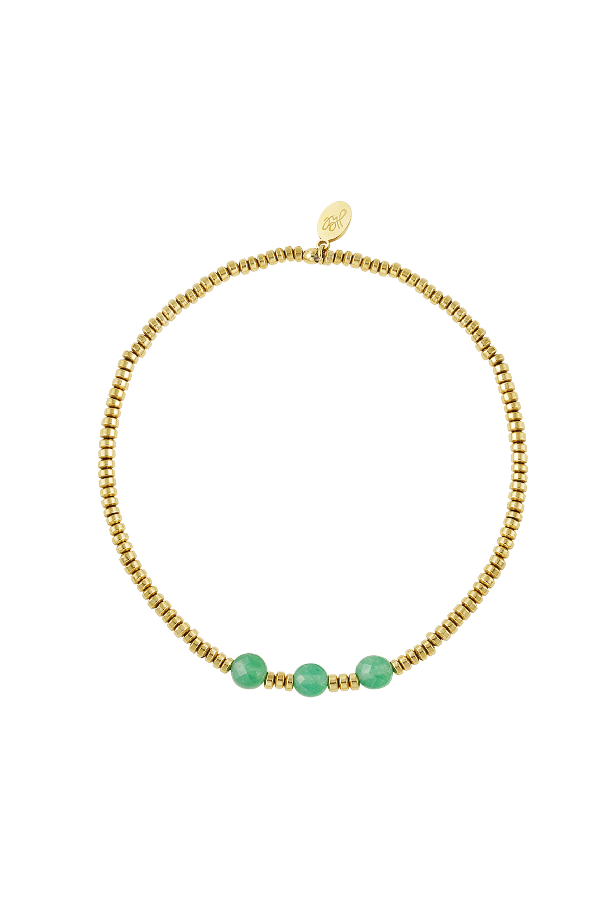 Armband 3 große Perlen - gold/grüner Stein