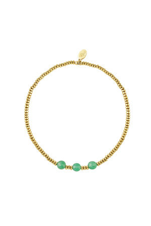 Armband 3 große Perlen - gold/grüner Stein h5 
