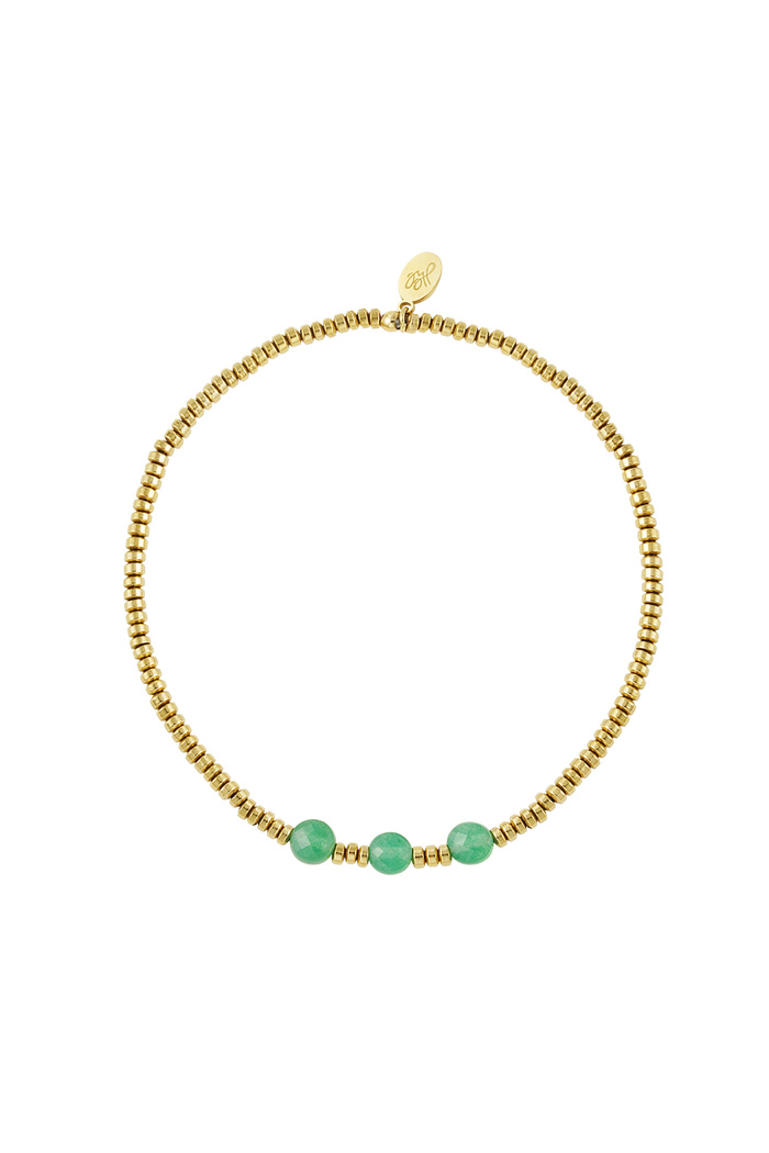 Armband 3 große Perlen - gold/grüner Stein 