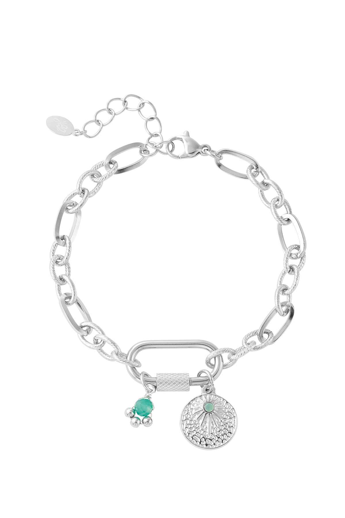 Link bracelet with charms - green & silver Stainless Steel 