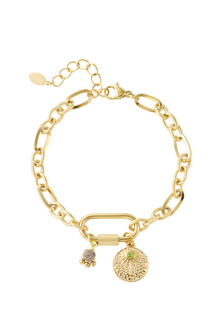 Link bracelet with charms - green & gold Stainless Steel 