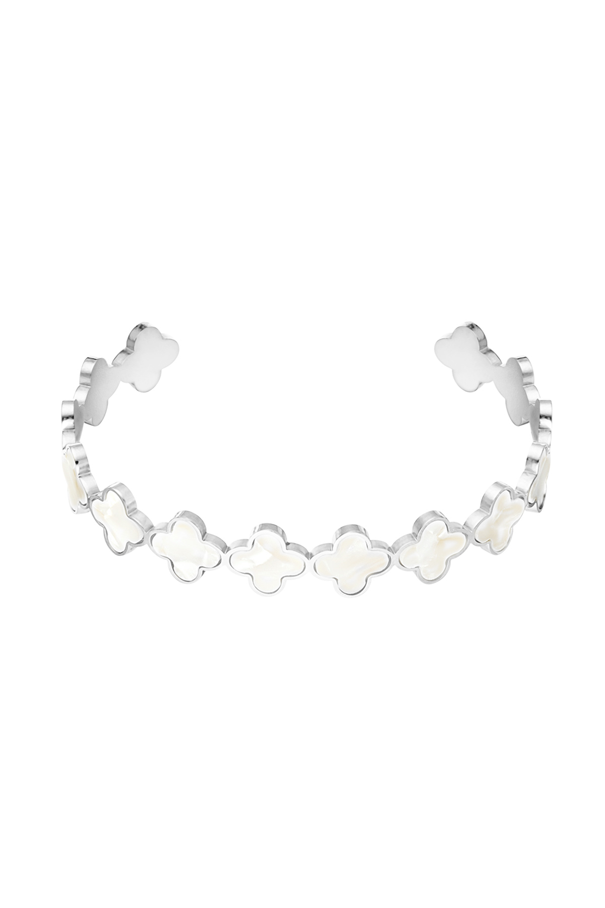 Armband Kleeblätter - silber/weiß