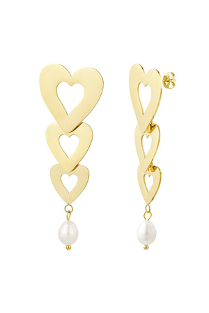 Ohrringe 3 Herzen mit Perle - goldener Edelstahl h5 