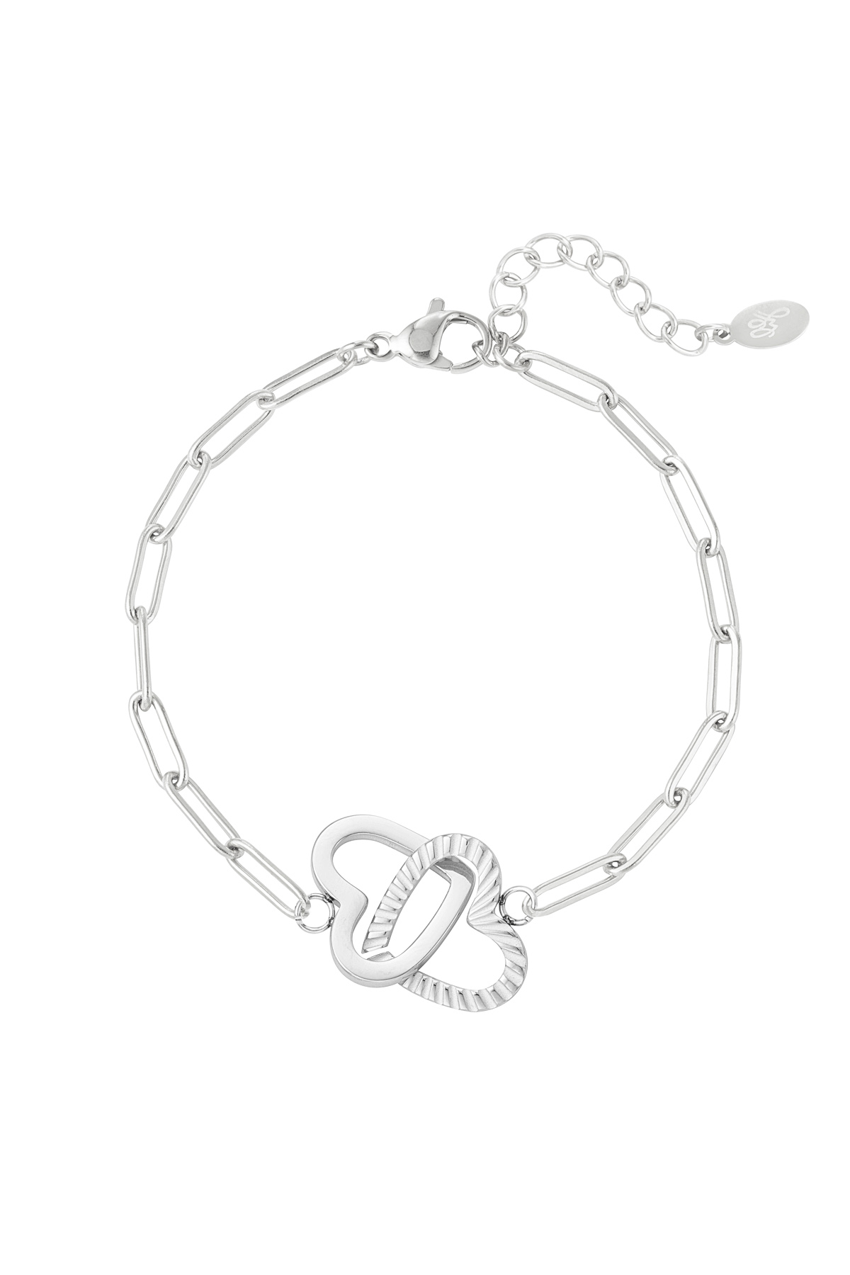 Link bracelet linked hearts - silver Stainless Steel