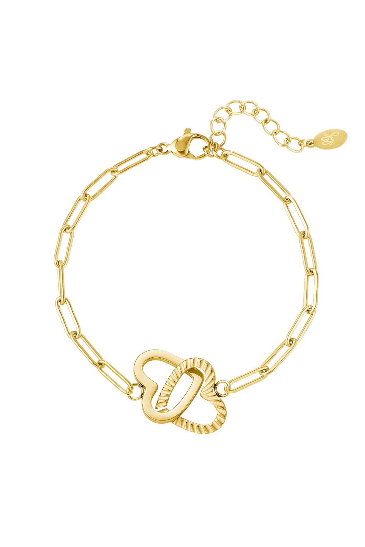 Schakelarmband linked hearts - goud Stainless Steel h5 