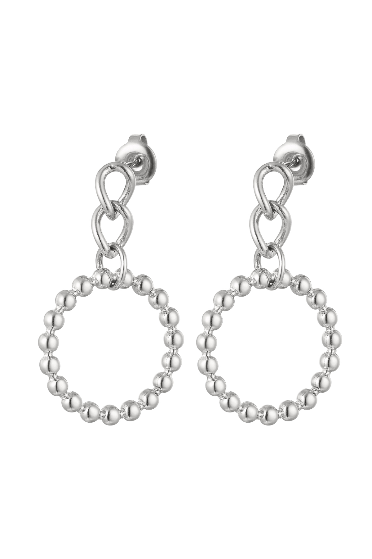 Ear studs link with circle - silver Stainless Steel