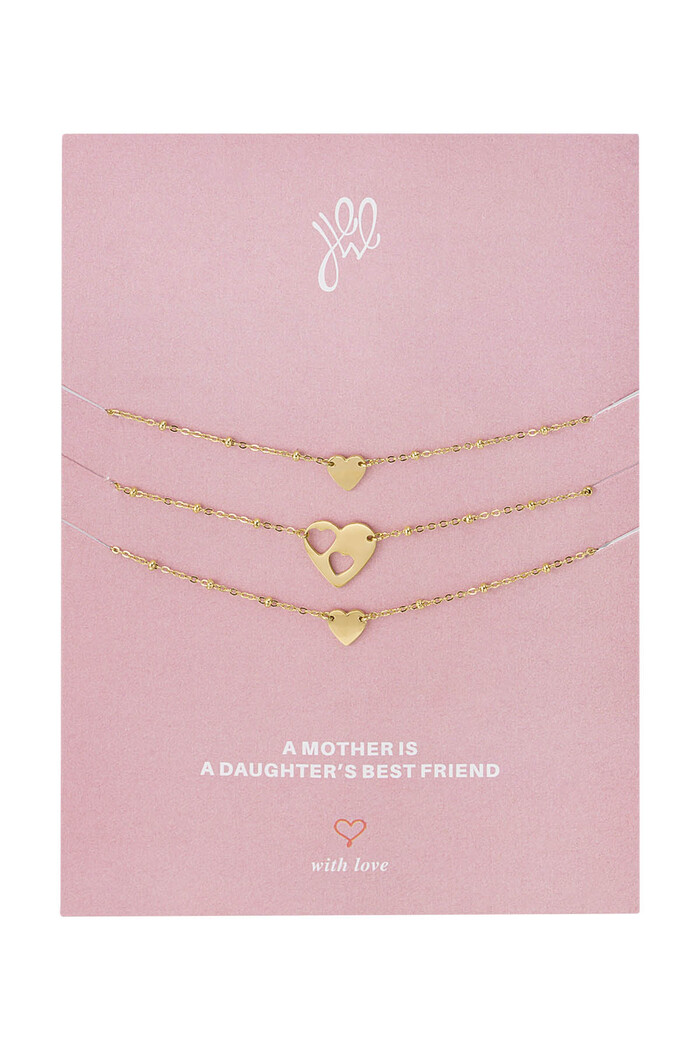 Set 3 Armbänder Herzen - Muttertag - Gold Edelstahl 