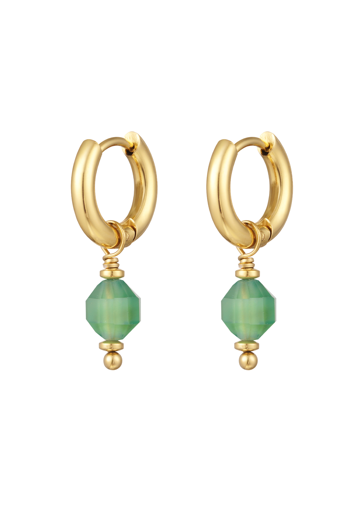 Earrings with stone May - gold/green