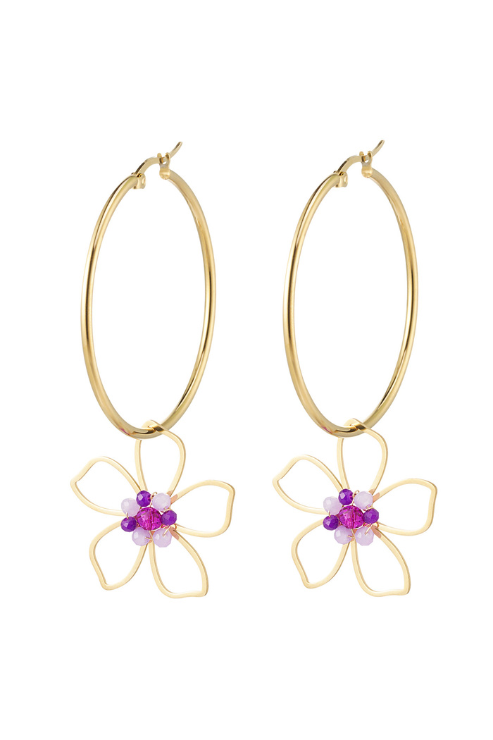 Earrings flower charm - purple Stainless Steel 