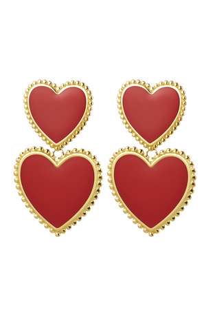 Earrings 2 x heart - red Stainless Steel h5 