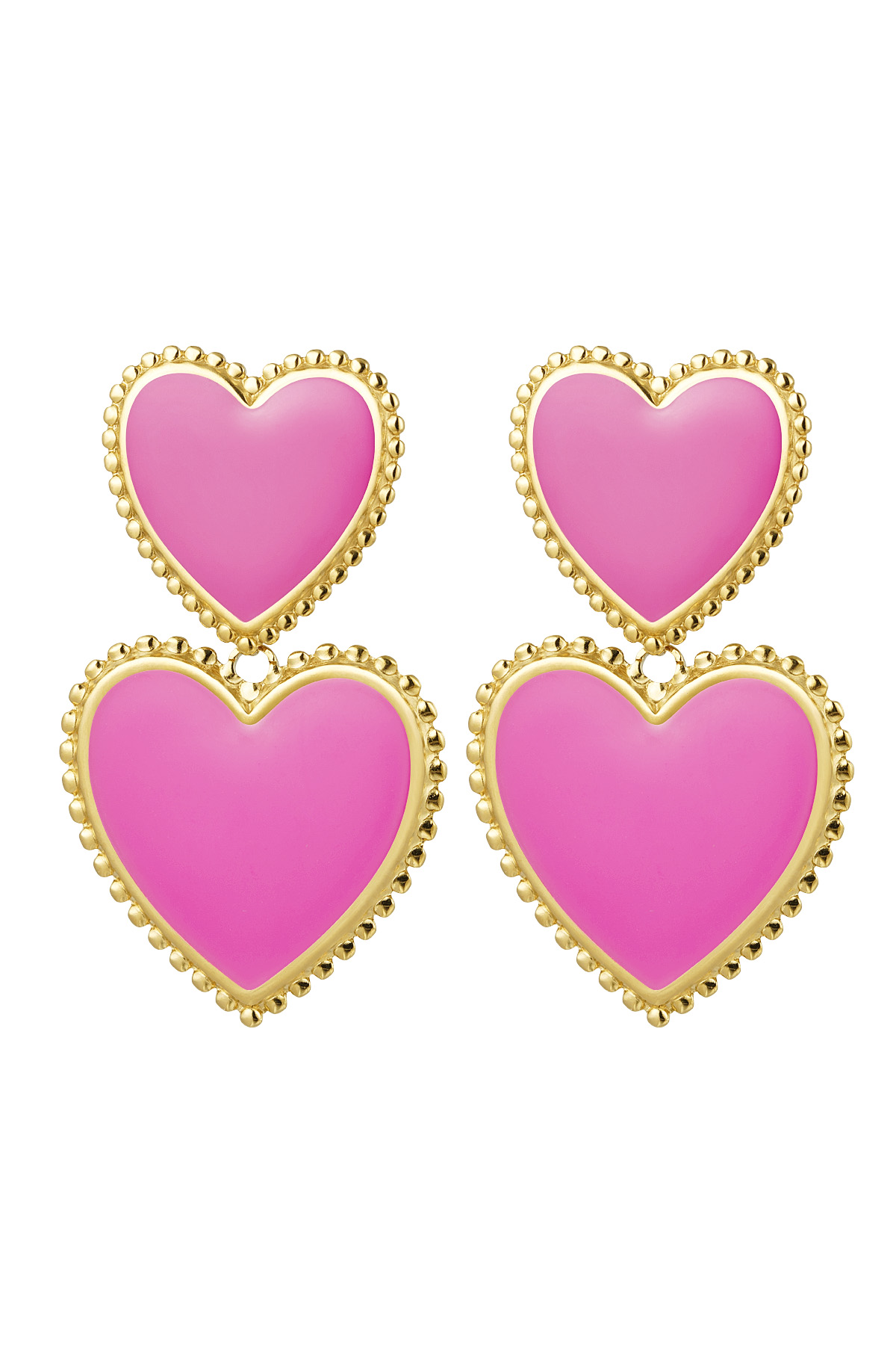 Earrings 2 x heart - fuchsia Rose Stainless Steel